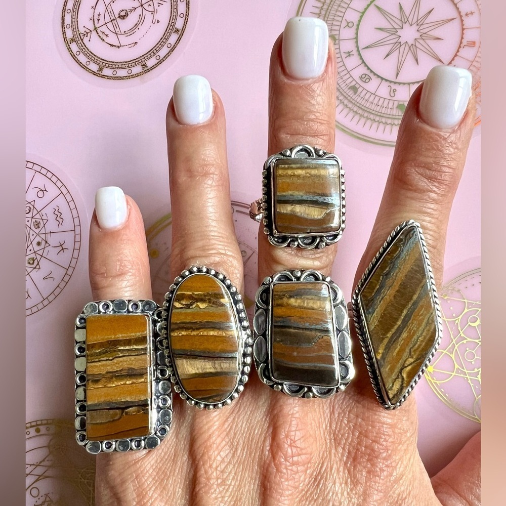 925 You Choose! Solar Chakra IRON Tigers Eye Ring 6, 10